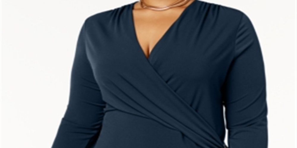 Charter Club Feminino Plus Faux Wrap Hardware Top Azul Tamanho 0X