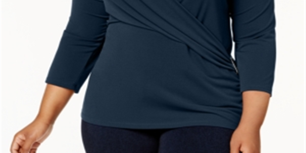 Charter Club Feminino Plus Faux Wrap Hardware Top Azul Tamanho 0X