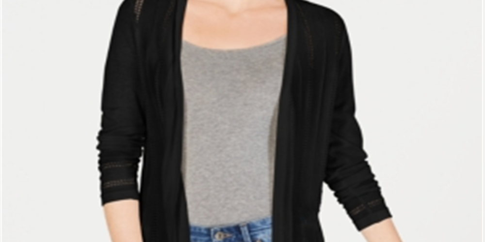 Cardigan feminino Pointelle Duster da Charter Club, preto, tamanho pequeno G