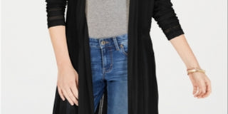 Cardigan feminino Pointelle Duster da Charter Club, preto, tamanho pequeno G