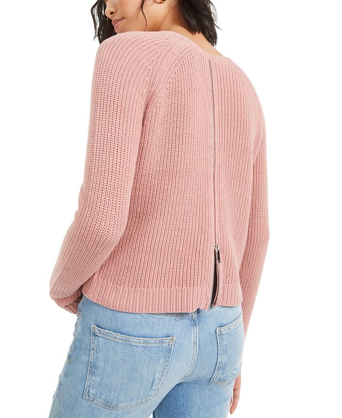 Moletom feminino Bar III com zíper nas costas e nervuras, tamanho P, lilás