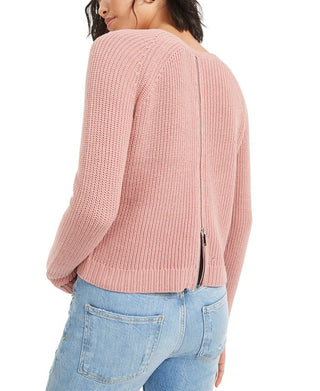 Bar III Women's Zip Back Ribbed Sweatshirt Mauve Size S