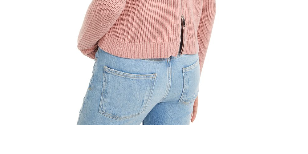 Moletom feminino Bar III com zíper nas costas e nervuras, tamanho P, lilás