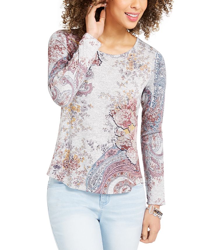 Blusa de malha estampada feminina Style &amp; Co, cinza, tamanho pequeno