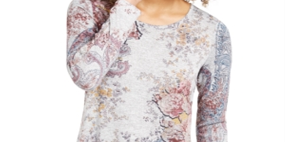 Blusa de malha estampada feminina Style &amp; Co, cinza, tamanho pequeno