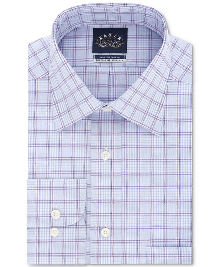 Camisa social masculina Eagle com gola elástica sem ferro, ajuste regular, azul, tamanho 15x32-33