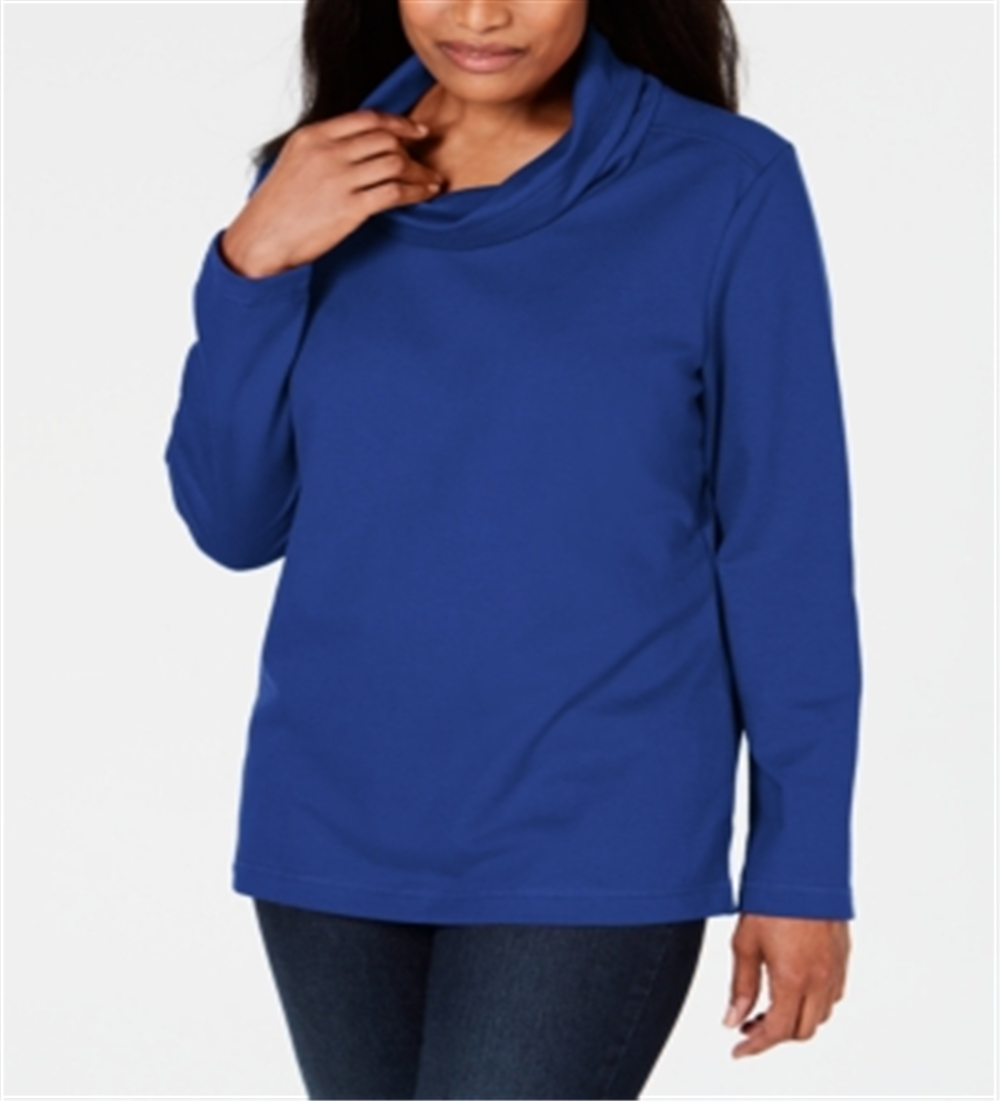 Karen Scott Top esportivo feminino com decote careca, azul, tamanho extragrande