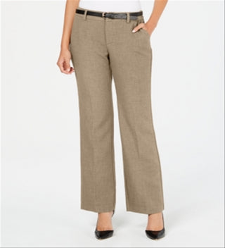 Calças femininas com cinto e cintura alta Charter Club, marrom, tamanho 4, pequena