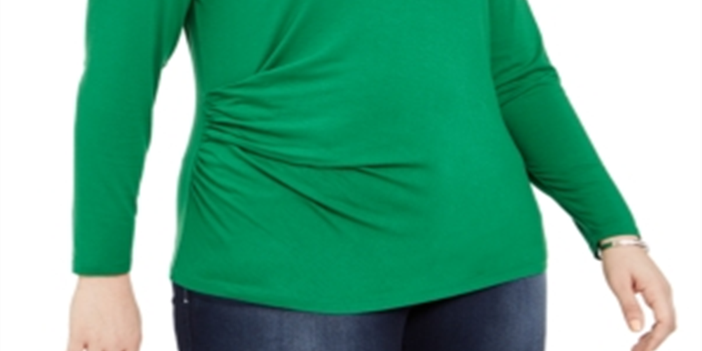 Blusa feminina de manga comprida com gola alta e gola alta da INC International Concepts, verde, tamanho 0X
