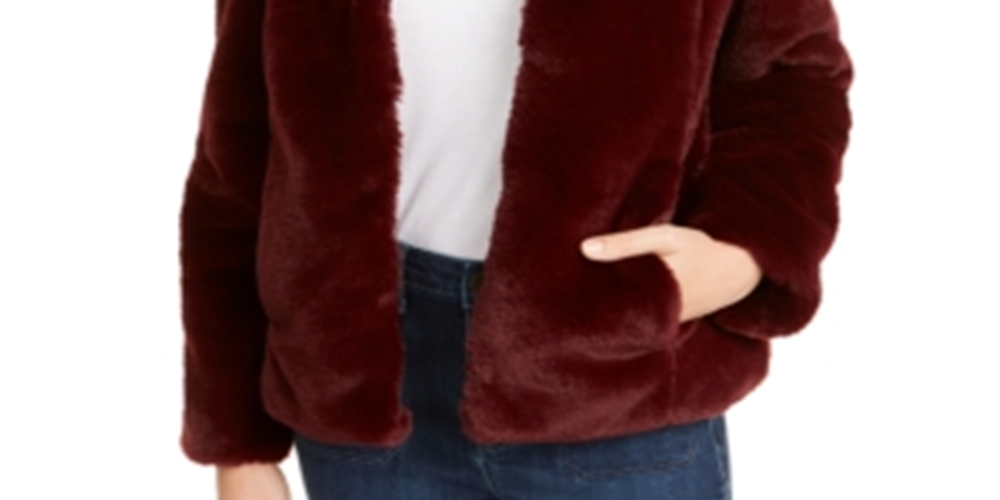 Jaqueta de pele sintética feminina Maison Jules para inverno em clima frio, vermelha, tamanho médio