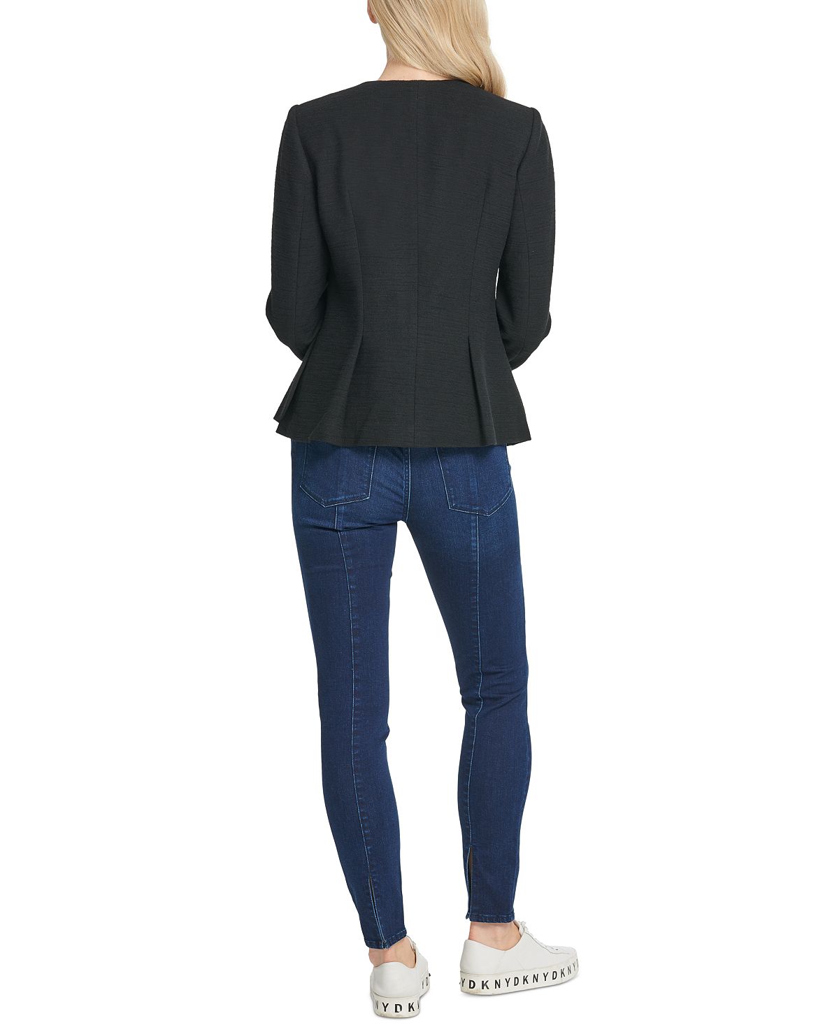 Jaqueta peplum sem gola feminina DKNY preta tamanho 8