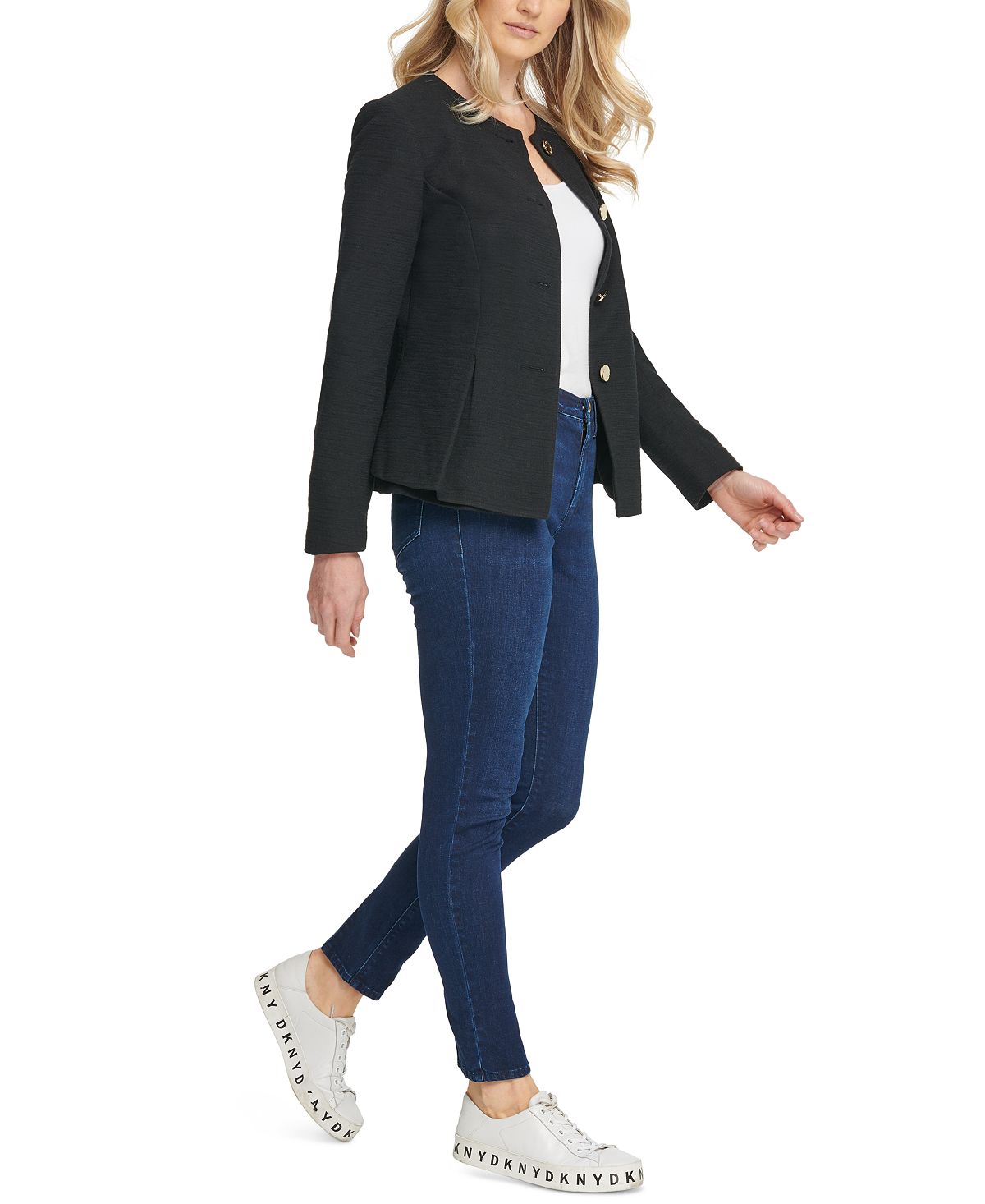 Jaqueta peplum sem gola feminina DKNY preta tamanho 8