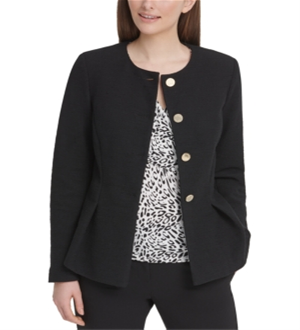 Jaqueta peplum sem gola feminina DKNY preta tamanho 8