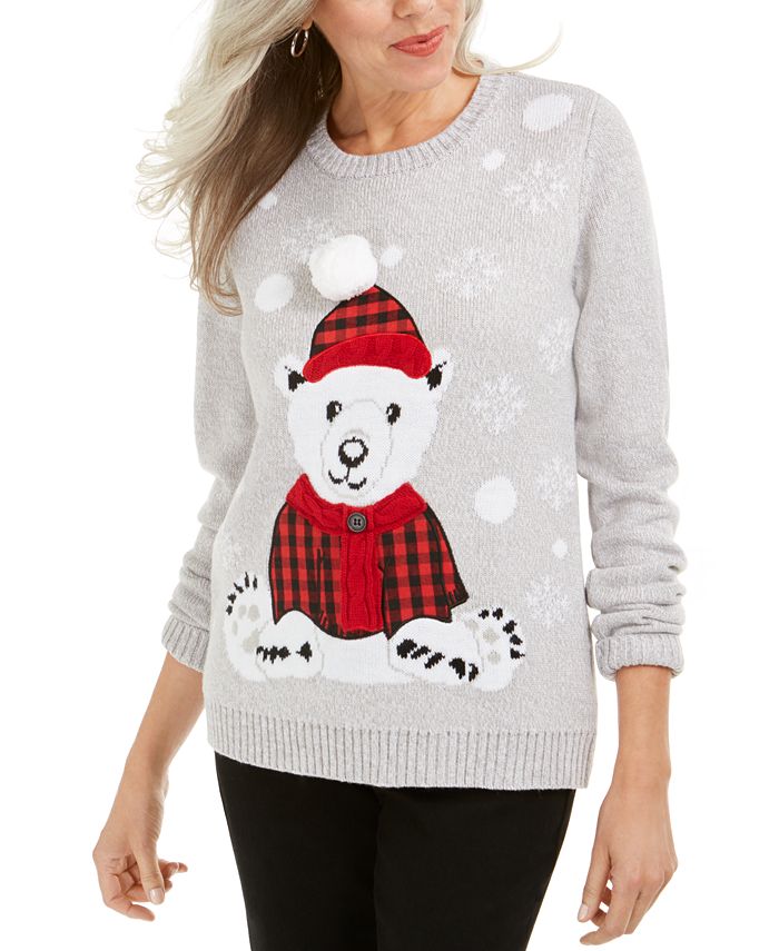 Karen Scott Suéter Fair Isle Bear Feminino Cinza Tamanho Pequeno P