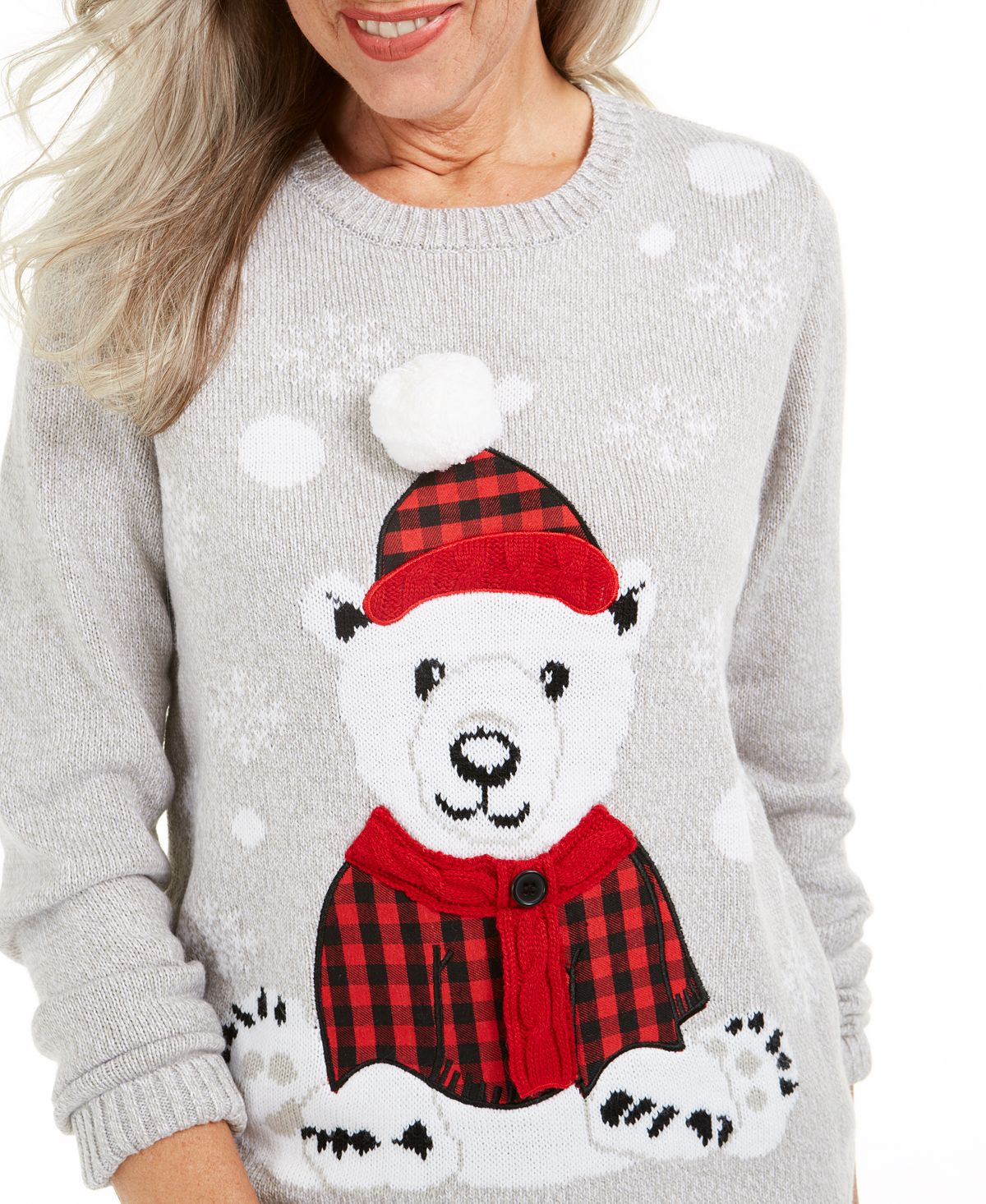 Karen Scott Suéter Fair Isle Bear Feminino Cinza Tamanho Pequeno P