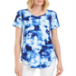 Camiseta feminina estampada com decote redondo e manga curta JM Collection, tamanho grande, azul