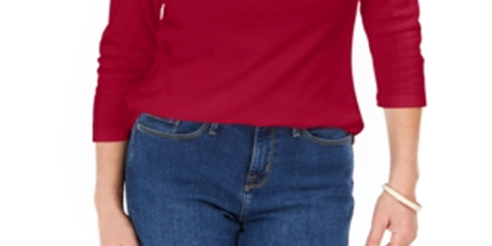 Karen Scott Top Feminino de Algodão com Gola Canoa e Acabamento em Ilhós, Vermelho, Tamanho Pequeno P