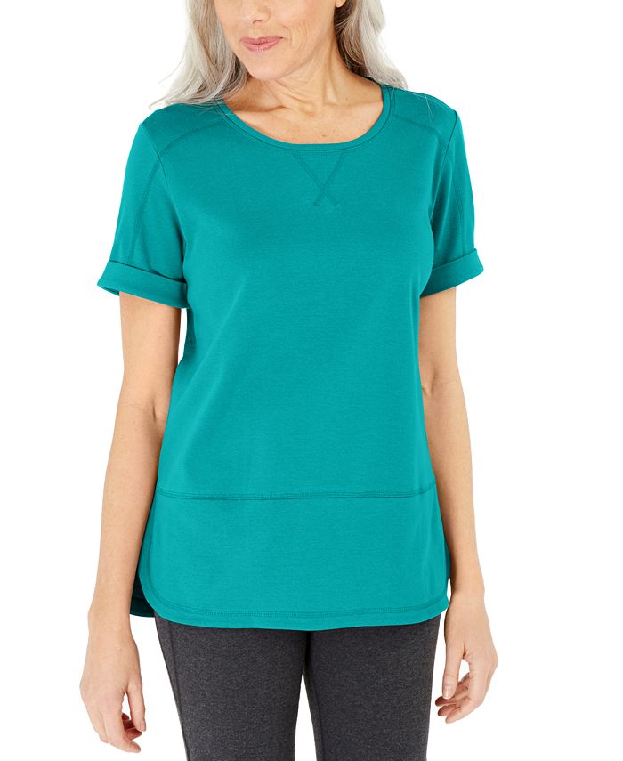 Blusa feminina Karen Scott de algodão com pesponto rosa, tamanho 2XL