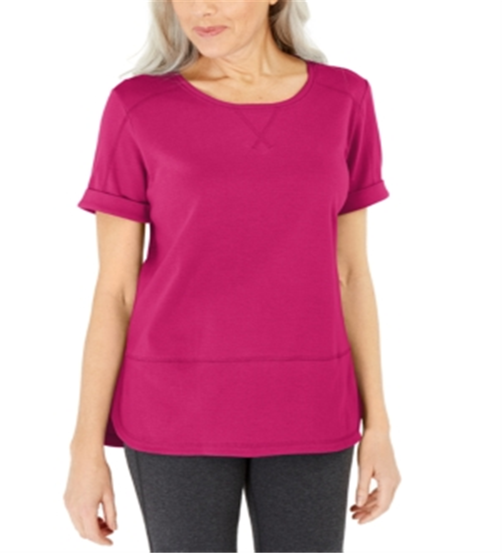 Blusa feminina Karen Scott de algodão com pesponto rosa, tamanho 2XL