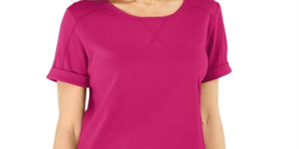 Blusa feminina Karen Scott de algodão com pesponto rosa, tamanho 2XL