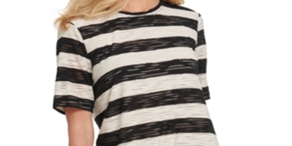 Camiseta listrada feminina DKNY, branca, tamanho X-G