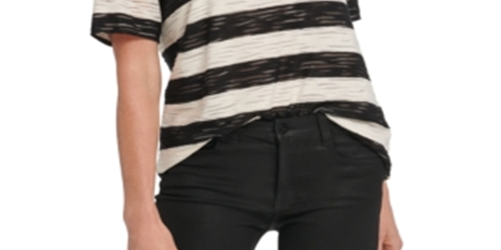 Camiseta listrada feminina DKNY, branca, tamanho X-G