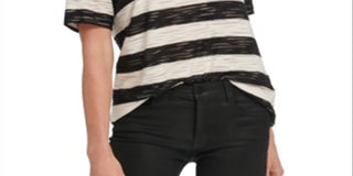 Camiseta listrada feminina DKNY, branca, tamanho X-G