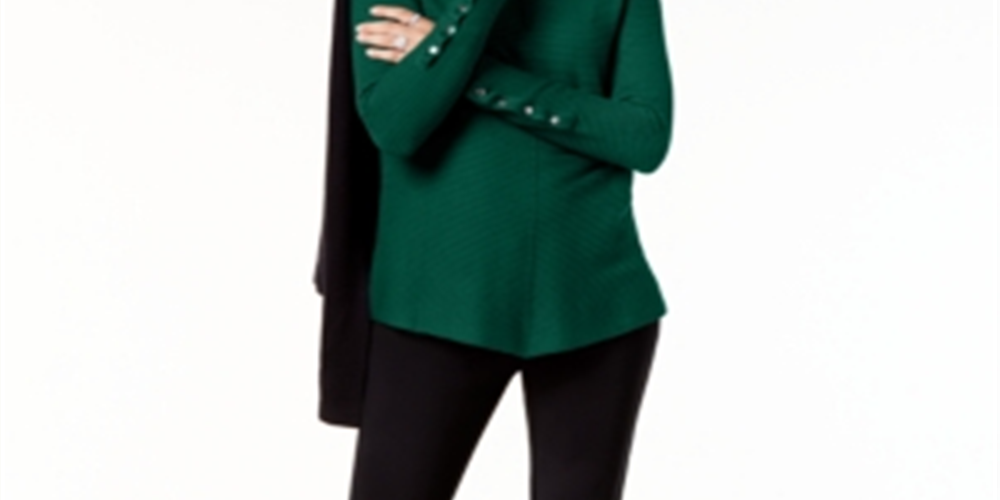 Suéter Alfani Feminino com Detalhe de Botão de Pressão e Canelado Verde Tamanho XX-G