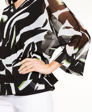 Blusa feminina Alfani com estampa transparente e manga curta, preta, tamanho pequeno