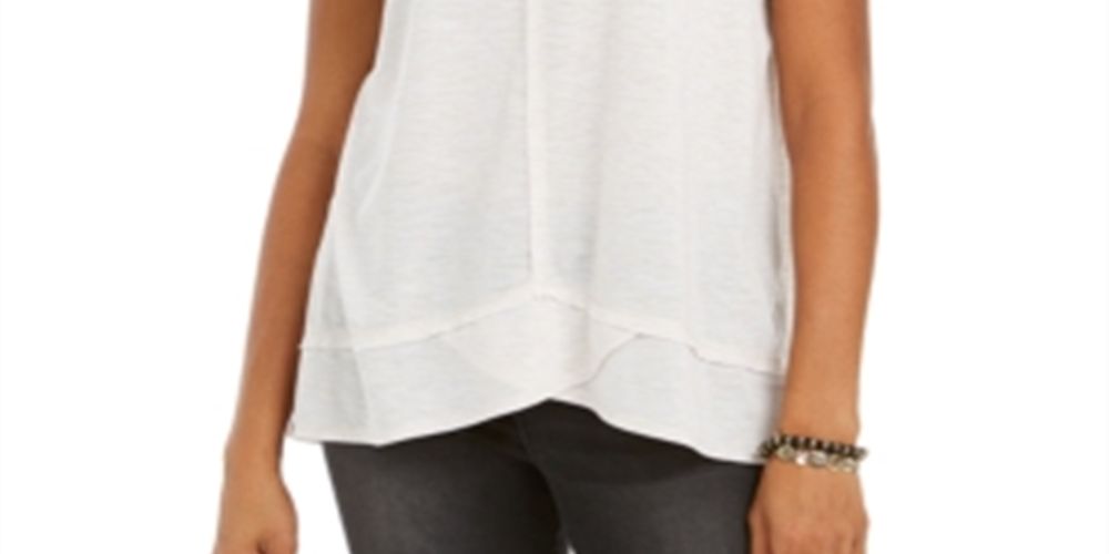 Regata feminina estilo &amp; co com decote em V alto e baixo, marrom, tamanho médio