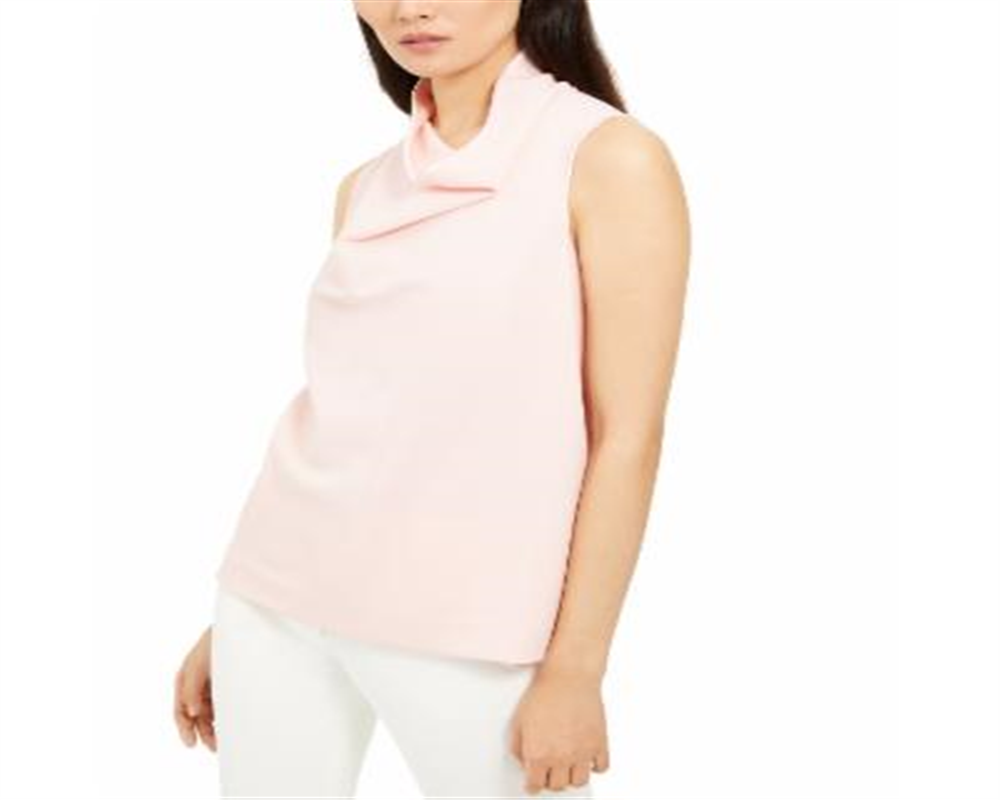 Blusa feminina Anne Klein sem mangas com gola rosa, tamanho médio