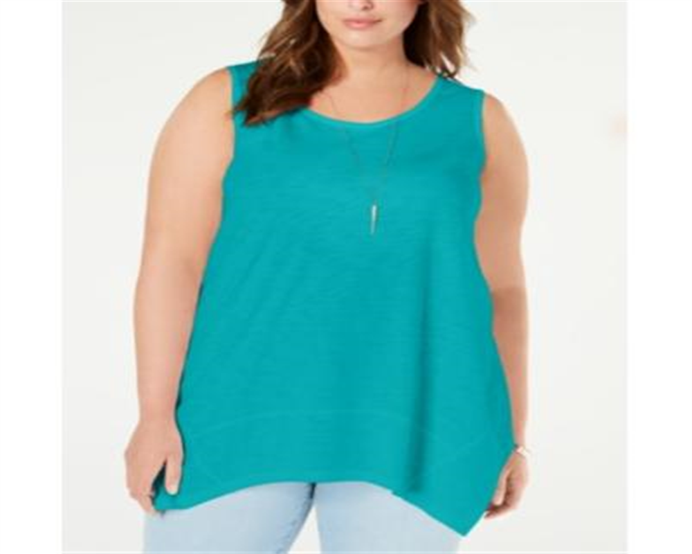 Regata feminina estilo &amp; co plus size com bainha de lenço verde tamanho 2X