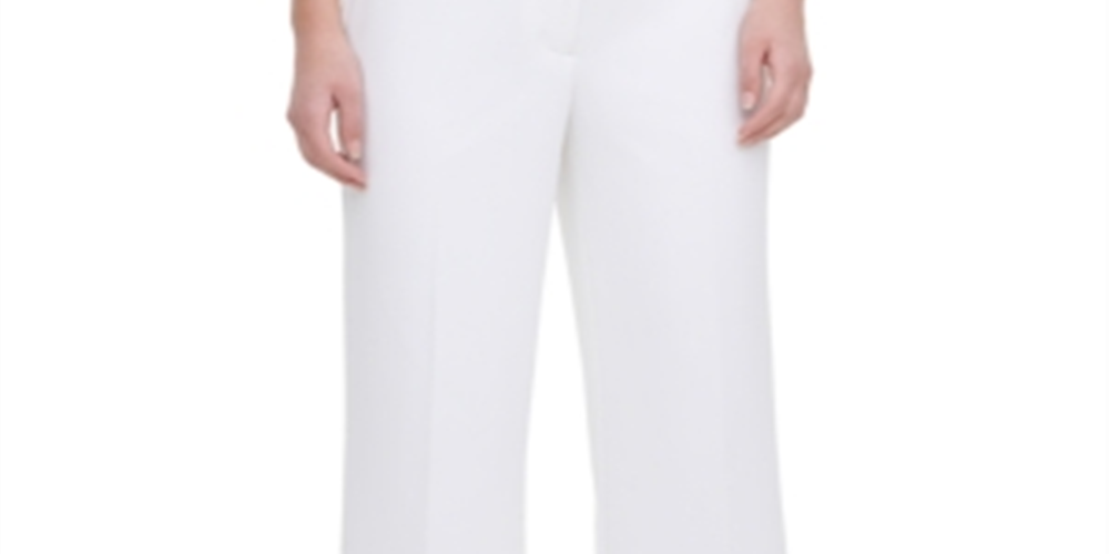 Calça feminina Calvin Klein lisa, reta, larga, branca, tamanho 4