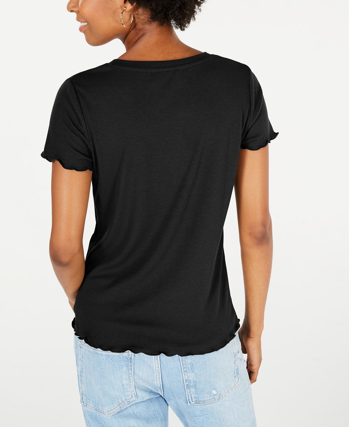 Top de malha canelada com cadarço Hippie Rose Junior, preto, tamanho X-G