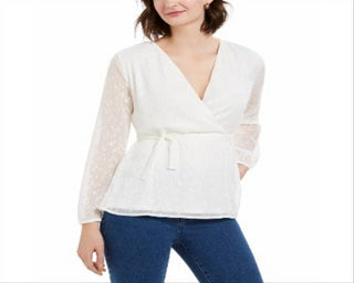 Charter Club Feminino Clip Dot Wrap Top Branco Tamanho Grande