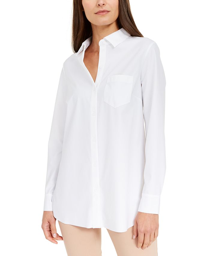 Blusa feminina Alfani de malha com manga comprida e botões na frente, branca, tamanho pequeno P