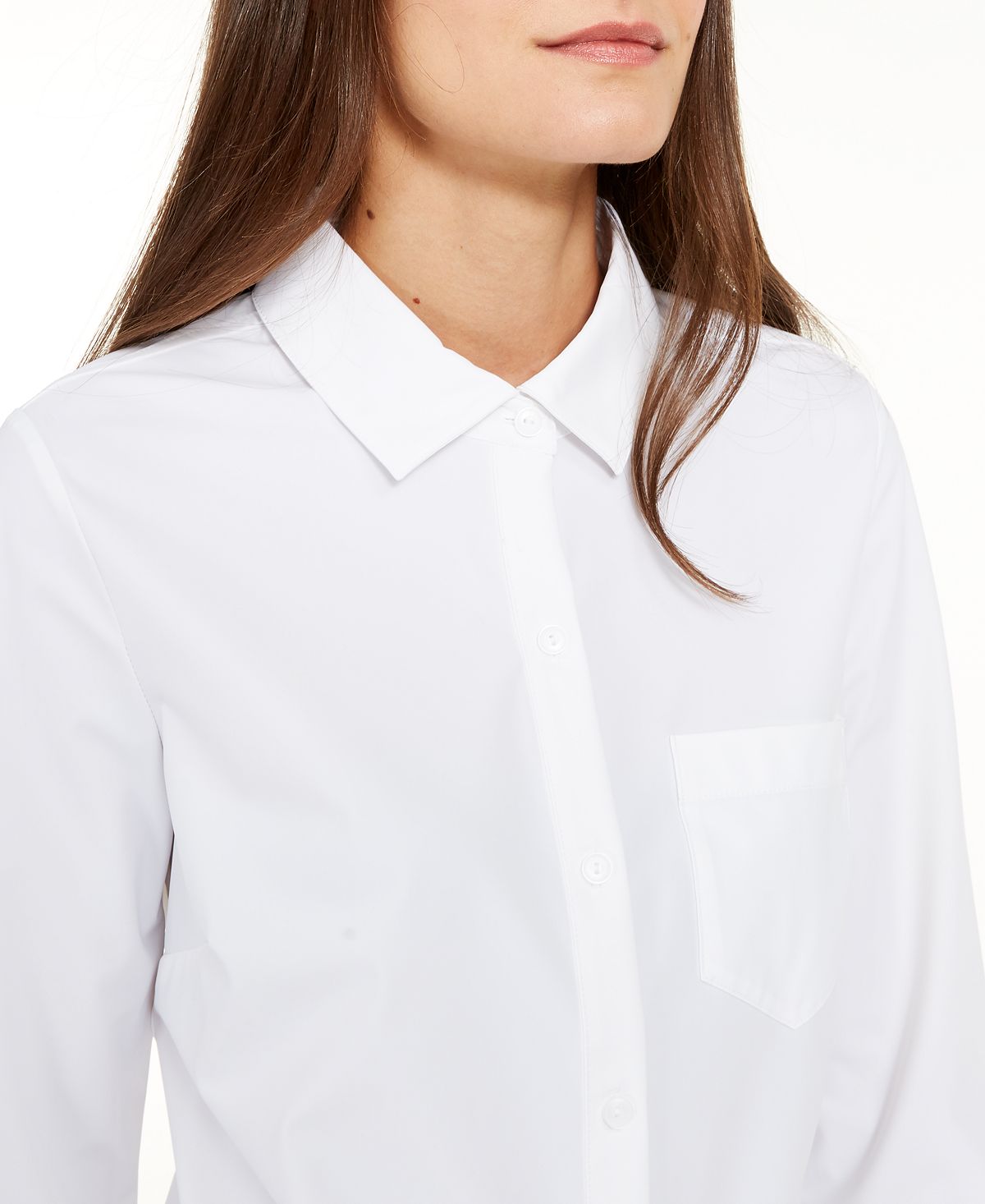 Blusa feminina Alfani de malha com manga comprida e botões na frente, branca, tamanho pequeno P