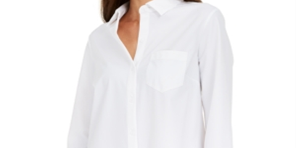 Blusa feminina Alfani de malha com manga comprida e botões na frente, branca, tamanho pequeno P