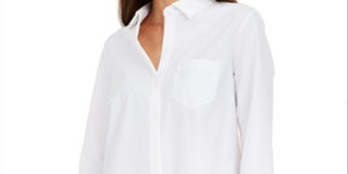 Blusa feminina Alfani de malha com manga comprida e botões na frente, branca, tamanho pequeno P