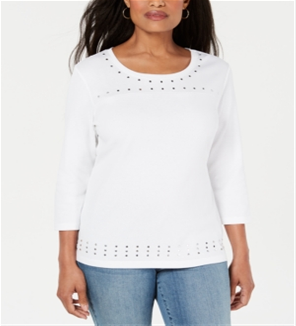 Karen Scott Top Feminino Decote Redondo com Tachas Azul Tamanho X-S