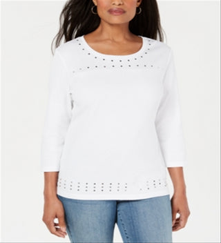 Karen Scott Top Feminino Decote Redondo com Tachas Azul Tamanho X-S