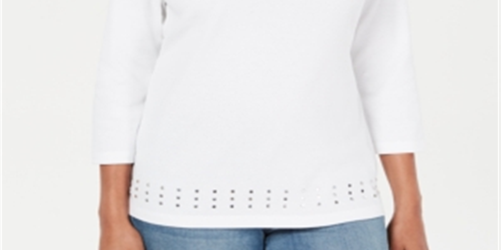 Karen Scott Top Feminino Decote Redondo com Tachas Azul Tamanho X-S