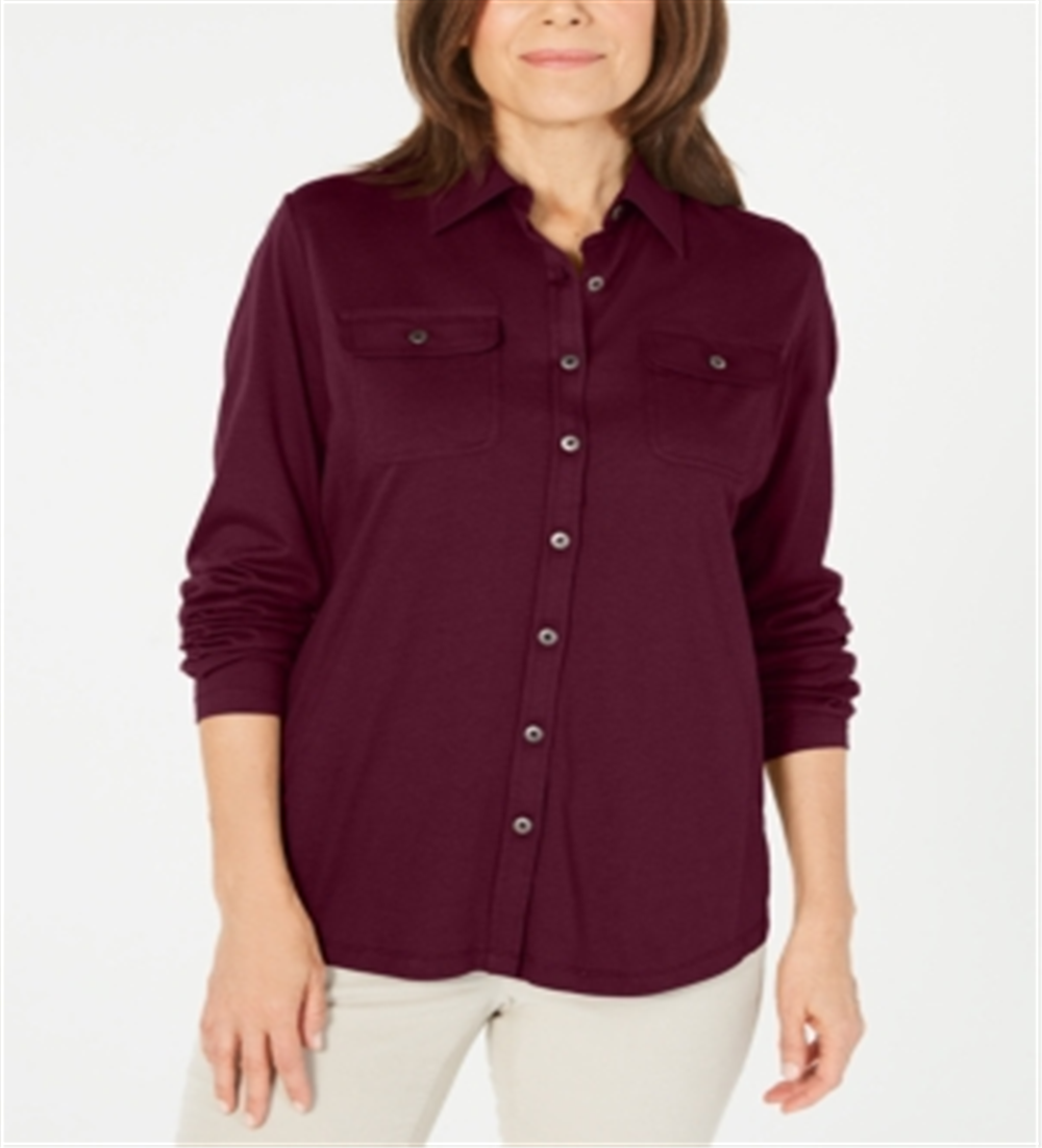 Karen Scott Blusa Feminina Mix Media com Botões Frontais Marrom Tamanho P