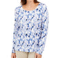 Blusa feminina Karen Scott com decote redondo estampado, azul, tamanho X-S