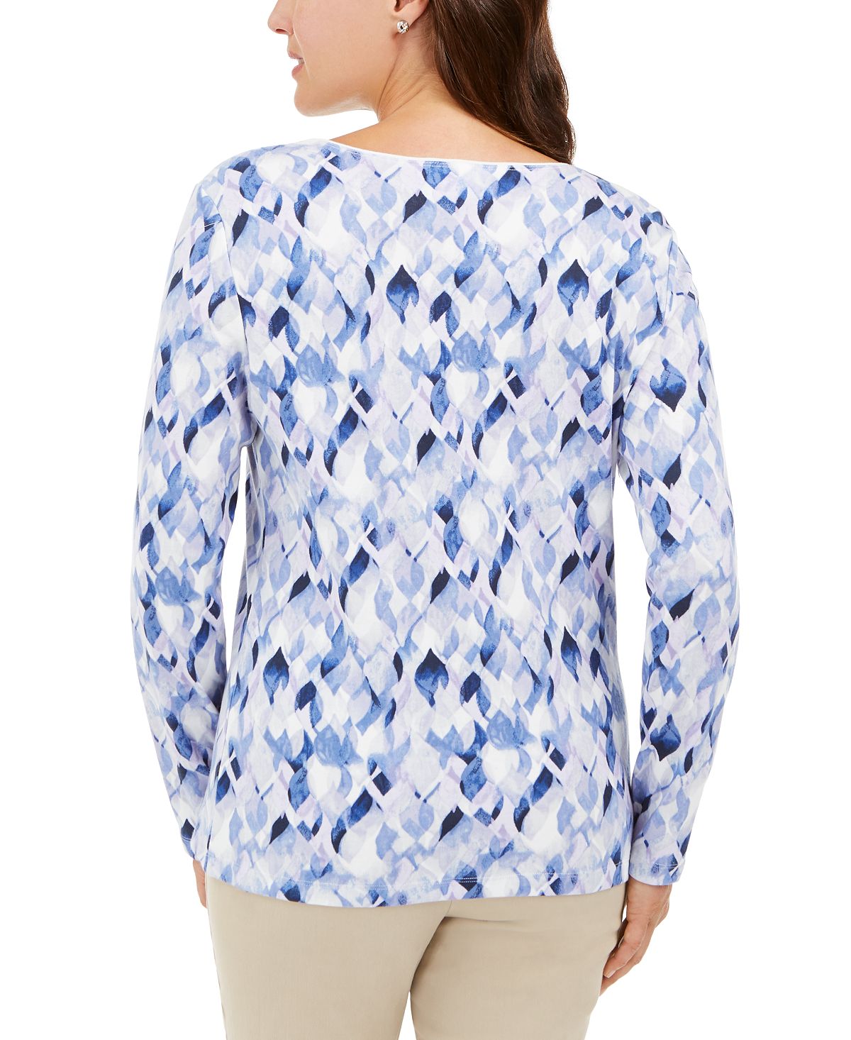 Blusa feminina Karen Scott com decote redondo estampado, azul, tamanho X-S