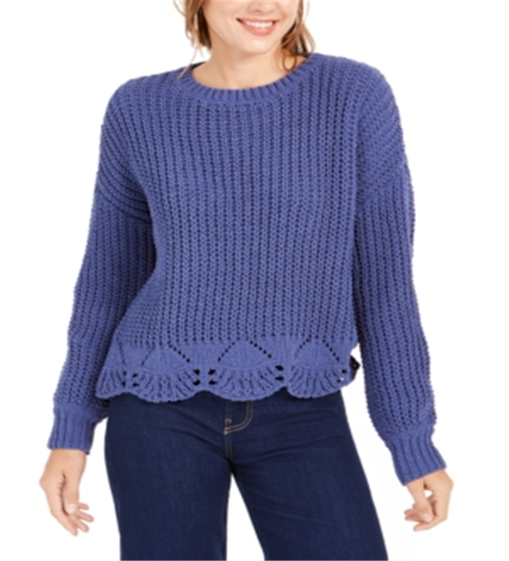Suéter Wynter Junior's Pointelle Hem Chenille Azul Tamanho X-G