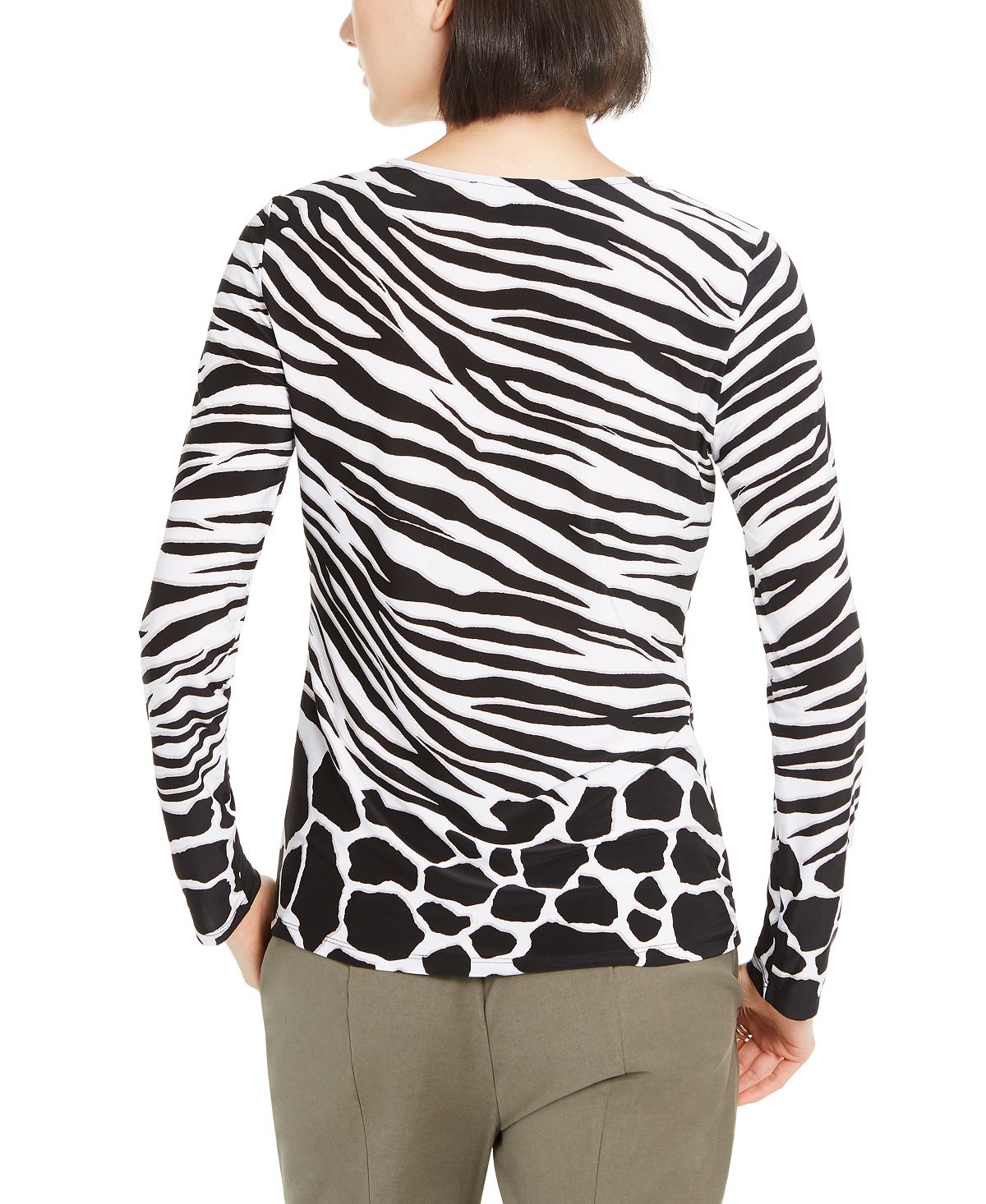 Blusa feminina pequena com estampa de zebra da INC International Concepts, branca, tamanho pequeno M