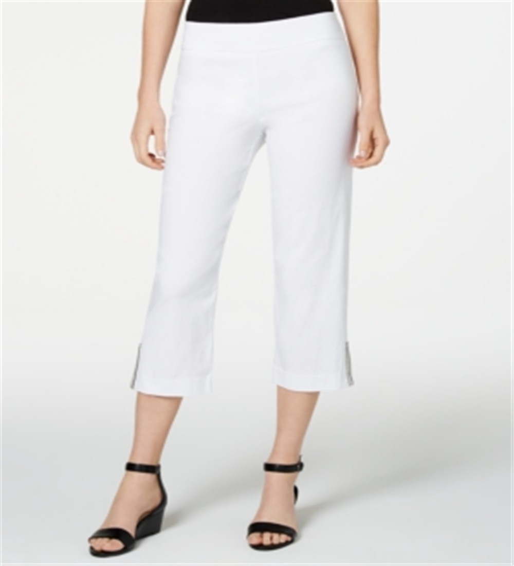 Calça Capri Feminina JM Collection com Bainha Embelezada, Branca, Tamanho Médio