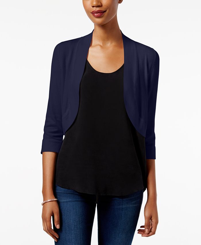 Jessica Howard Cardigan Feminino Manga 3/4 Aberto Azul Tamanho P