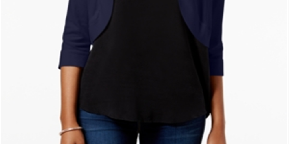 Jessica Howard Cardigan Feminino Manga 3/4 Aberto Azul Tamanho P